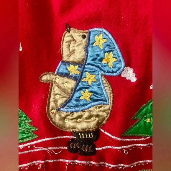 KEREN HART vintage Christmas snowman granny jacket wool blend size L faux Pearls - Picture 8 of 13